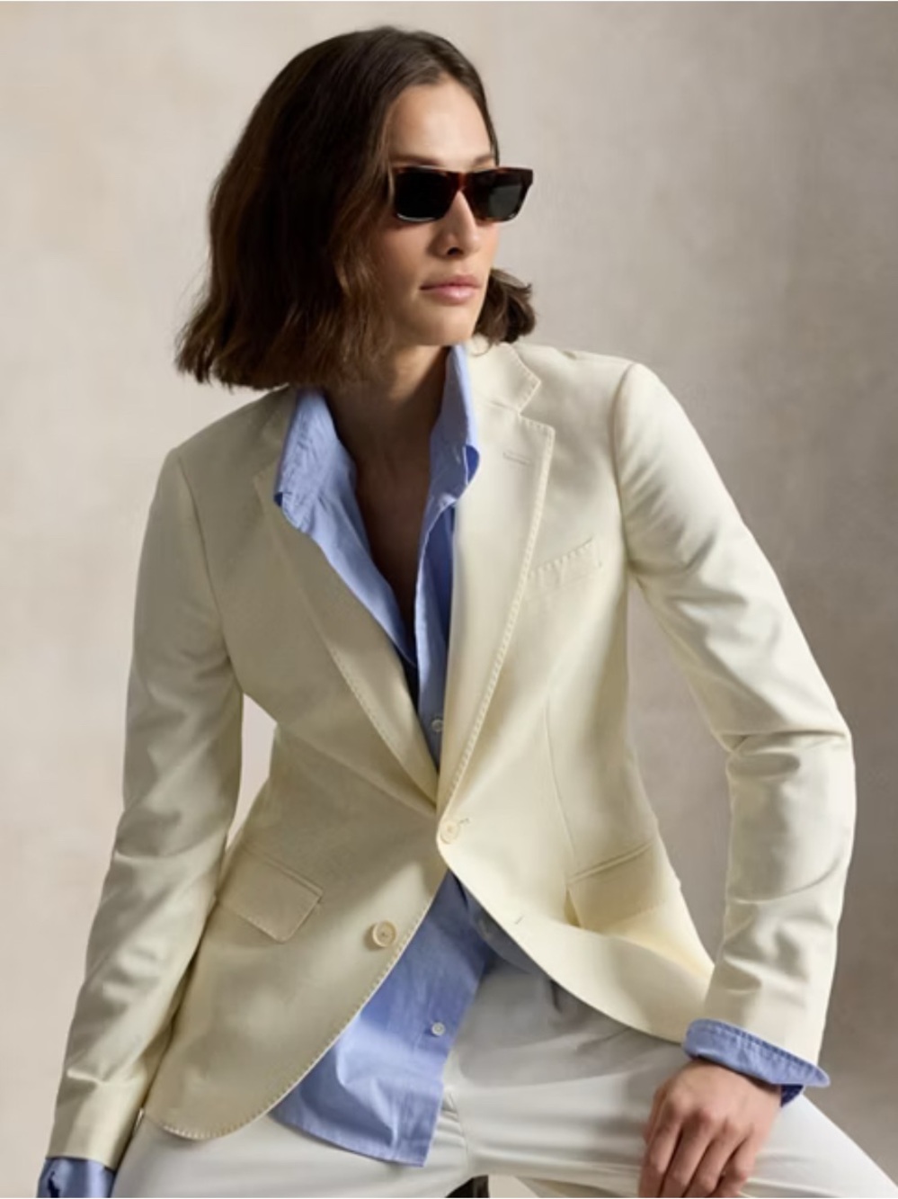 Lauren Ralph Lauren Cream Blazer with Light Blue Shirt